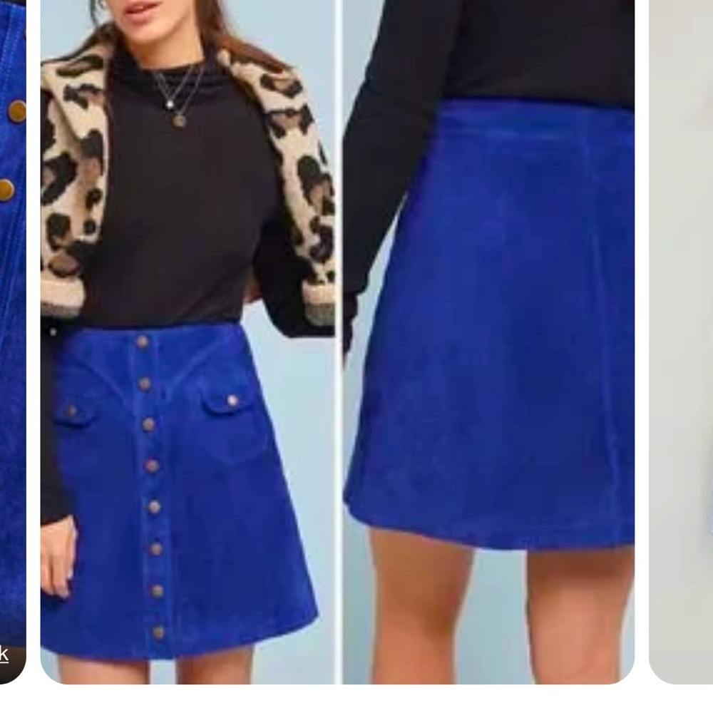 Anthropologie suede leather mini skirt cobalt blue